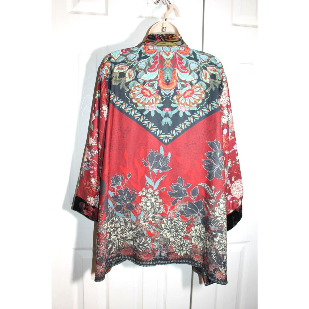 John Mark Velvet Trim Open Front Reversible Kimono sz L - Picture 3 of 6
